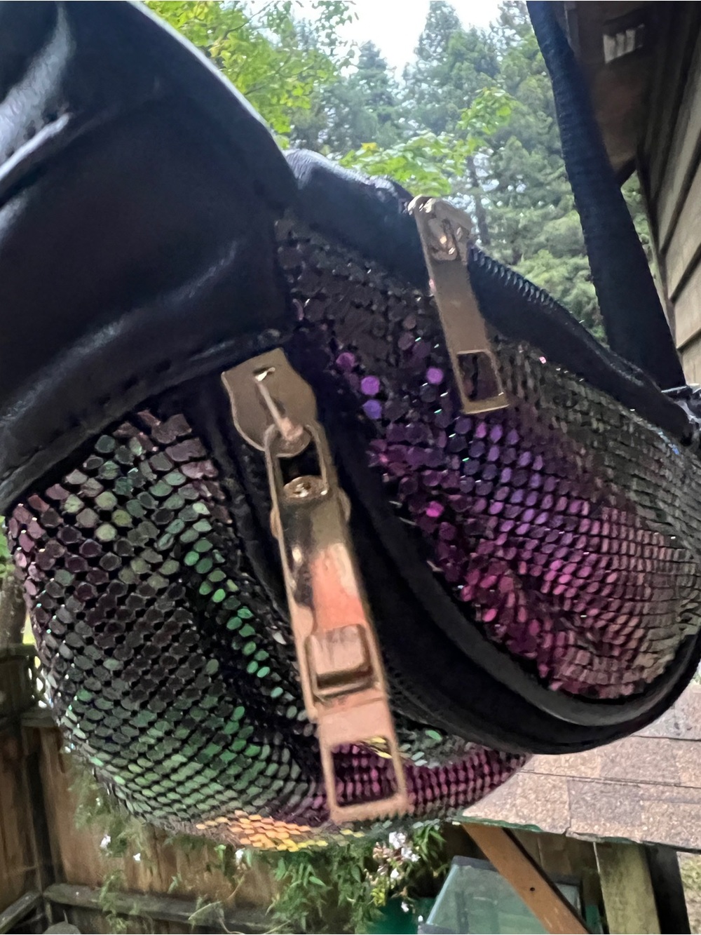 Sequin Oil Slick Multi Tone Leather Adjustable Waist Purse Fanny Pack Hip Bag - Picture 10 of 12
